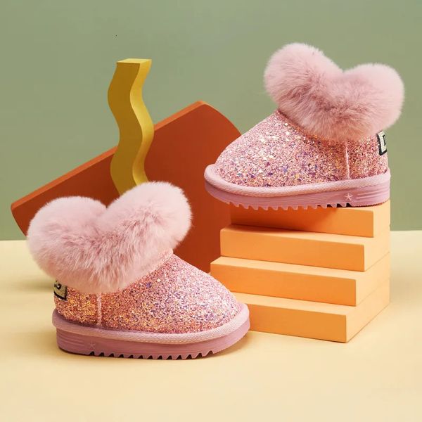 Botas Invierno Moda para niños Nieve Gruesa Cuero genuino Cálido Plisado Suela suave Zapatos de bebé Esquí 231122