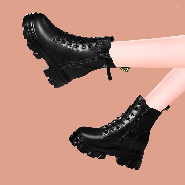 Botas de invierno de moda de plataforma alta de cuero cuñas tobillo mujer 2023 zapatos de tacones de estilo Punk femenino para mujer