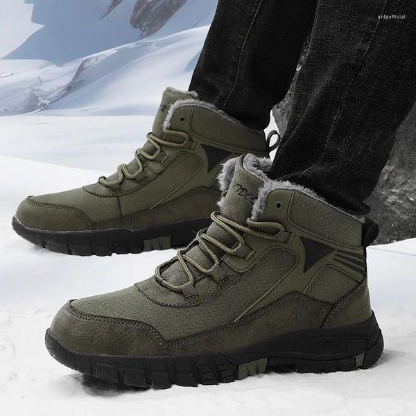 Botas de invierno para hombres 2023 Cálido felpa al aire libre impermeable senderismo zapatillas de deporte de alta calidad zapatos casuales botines antideslizantes