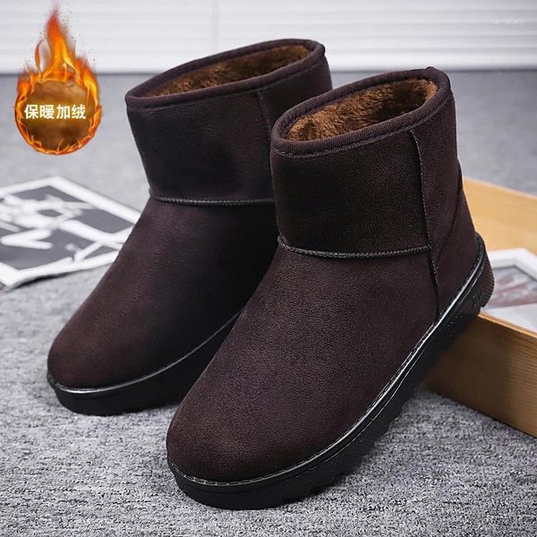 Bottes hiver pour les hommes chaussures de neige à la cheville plate plus velours