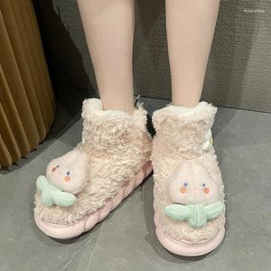 Bottes Chaussures de fourrure d'hiver Femmes House Chaude pantoufles Feme