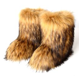 Botas Invierno Fuzzy Mujeres Zapatos peludos Piel esponjosa Nieve Forro de felpa Slipon Goma Plana Al aire libre Bowtie Cálido Calzado para mujer 230831