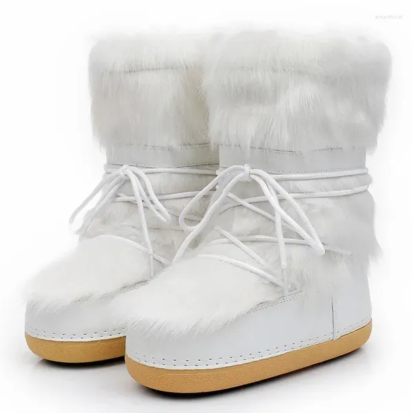 Botas de invierno para mujer, zapatos peludos, piel esponjosa, forro de felpa, antideslizante, plano, calzado cálido para exteriores, 2023