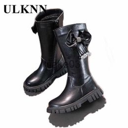 Laarzen wintermeisjes lederen schoenkinderen mode long laarzen kinderen meisjes boog prinses schoenen 412y kinderen schoenen sonw laarzen pluche warm j230816