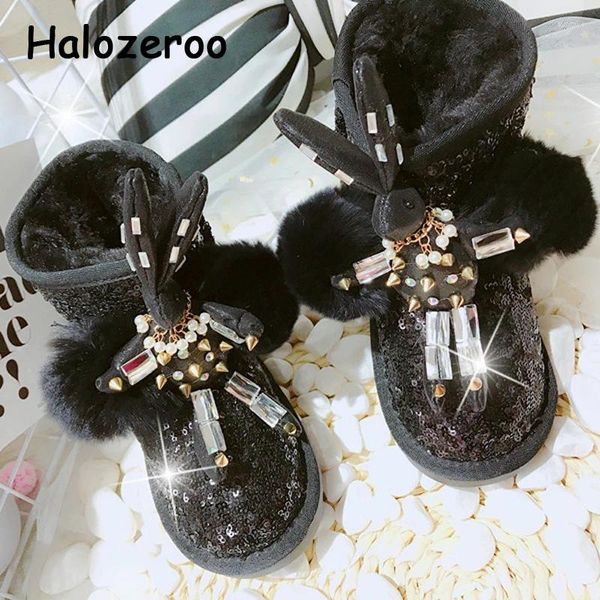 Botas Invierno Niños Fur Snow Baby Baby Letin Tobles Niños Glitter Zapatos Nivel Negro Cálido