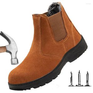 Botas de invierno a prueba de trabajo, zapatos a prueba de frío para hombres, además de terciopelo, parte superior antideslizante, puntera de acero, trabajo antiperforación antigolpes