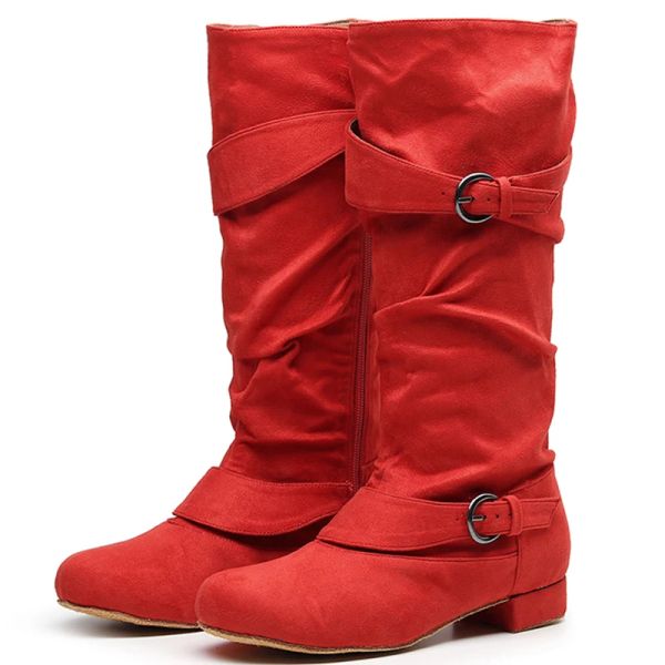 Boots Hiver Latin Dance Chaussures Red Ballroom Dancce Boots Femmes Flock Jazz Danceshees Sneakers For Woman High Top Shoes For Tango