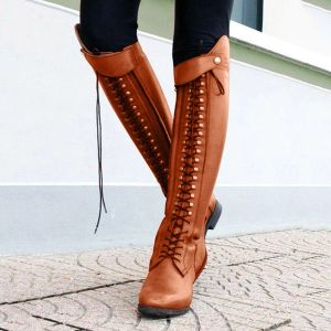 Laarzen winter lange laars schoenen dij hoge laarzen vat pu lederen schoenen herfst pu retro buckle dames sneeuwschoenen knie hoge sneeuwlaarzen