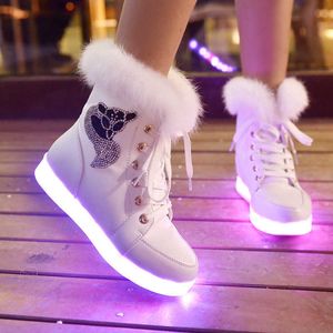 Bottes hiver lumineux LED lumières en peluche lapin femmes neige coton mode enfants chaussures pour filles princesse USB charge Y2210