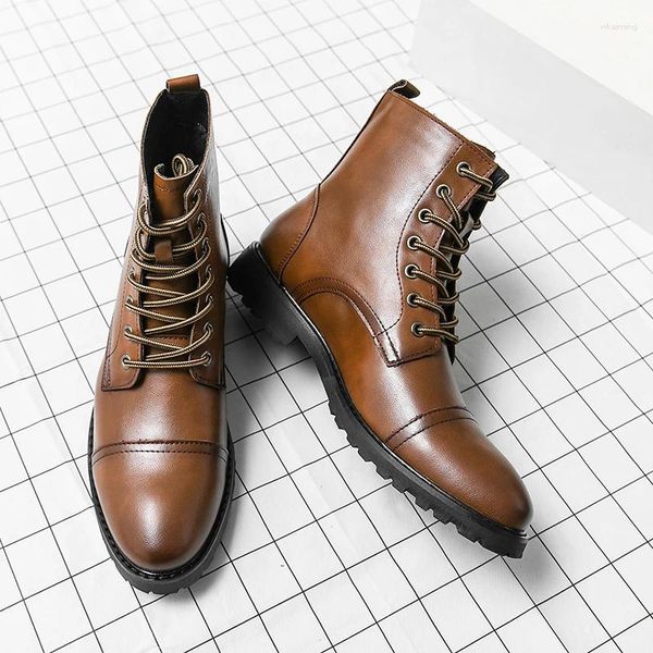 Botas de invierno de lujo de diseñador de fondo grueso de charol tobillo hombres altos tops para hombres pisos zapatos de motocicleta zapatos hombre