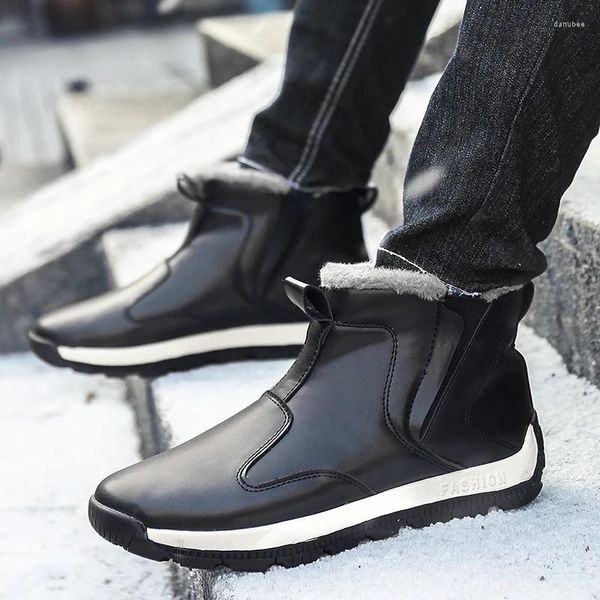 Bottes hiver homme daim cuir hommes cheville neige bout rond avec fourrure chaussures chaudes sans lacet chaussures grande taille 48