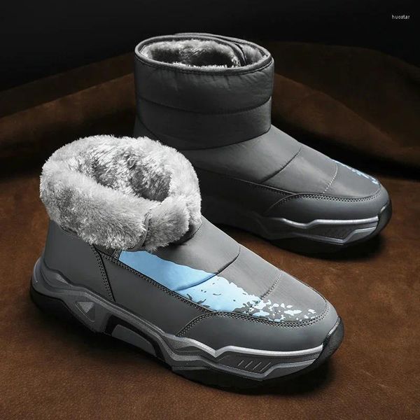 Bottes hiver hommes personnalité à la mode chaussures de neige pour homme haut haut épais semelle en tissu chaud court