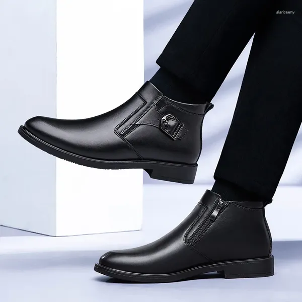 Botas de invierno para hombre de cuero genuino casual de negocios alto top formal chelsea vestido de marca de lujo hombres tobillo