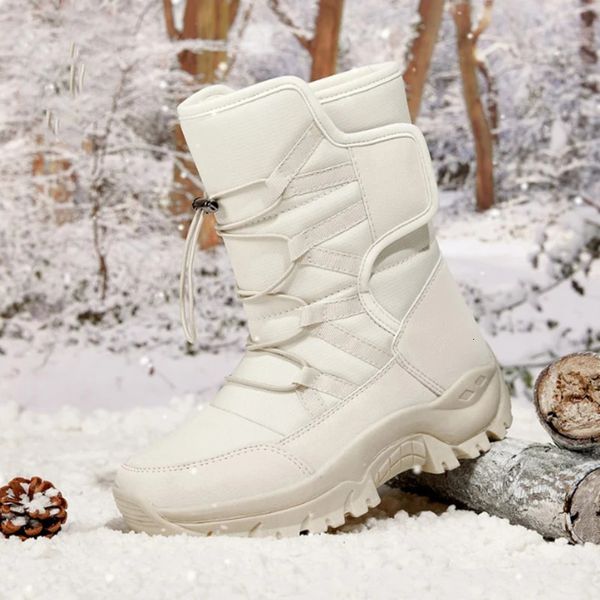 Botas Invierno Hombres Mujeres Cálido Nieve Midcalf Shaggy Fleece Boot Zapatillas de deporte al aire libre Zapatos de senderismo antideslizantes Resbalón en algodón 231204