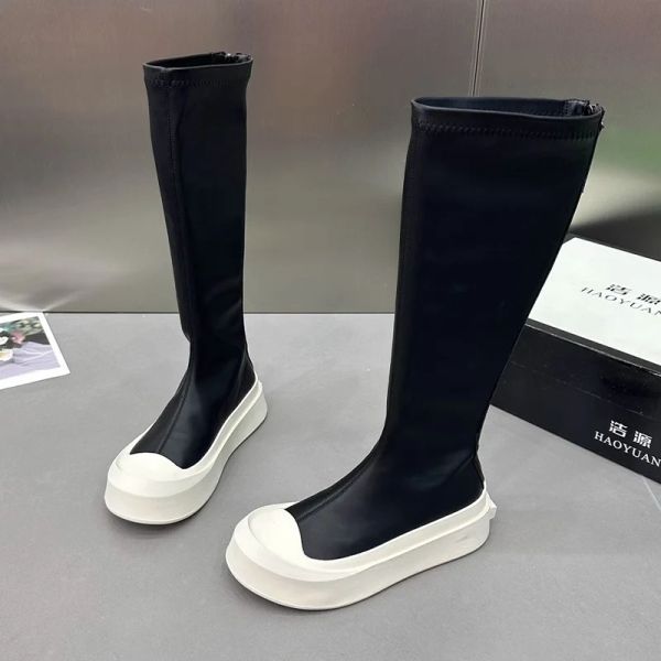 Boots Hiver New Women Flats Chaussures Platange Chelsea Knee High Boots Designer 2023 Gladiator High Boot Punk Zipper Motorcycle Botas