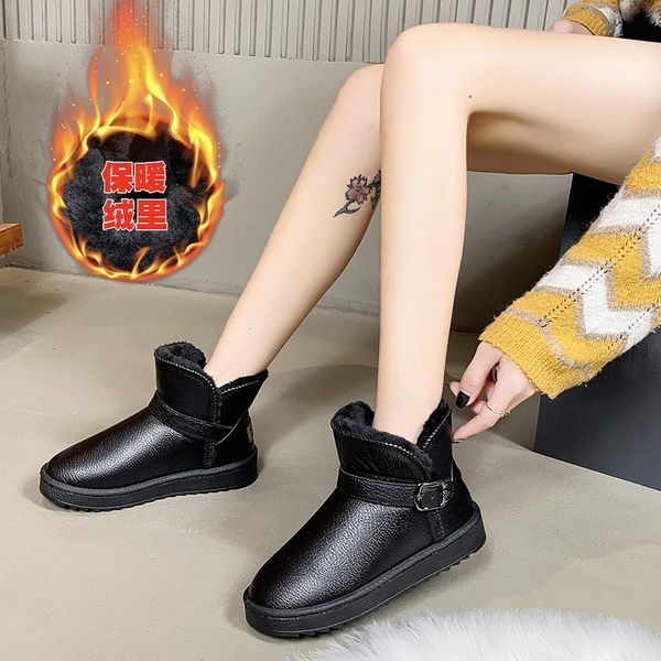 Botas invierno al aire libre espeso peluche mujer plana cómoda algodón zapatos acolchados mujer casual impermeable tobillo botines