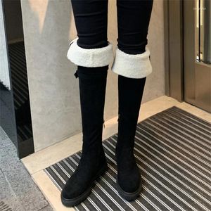 Laarzen winterplatform damesschoenen bota's chunky hakken luxe knie 2024 mode sexy ronde teen pluche pompen vrouwelijk schoenen
