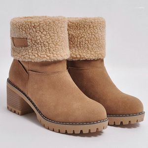 Bottes hiver plate-forme femmes chaussures neige fourrure chaud talon carré cheville femme femme chaussons 35-431