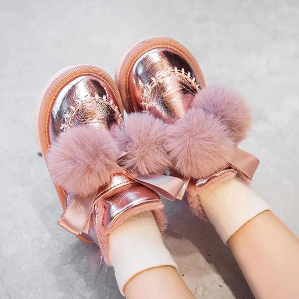 Botas de invierno zapatos de algodón de felpa para niñas grueso cálido Martin antideslizante impermeable princesa nieve calzado de estilo coreano