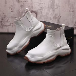 Bottes hiver vente hommes fumée tuyau botte rehausser en cuir mode haut décontracté mâle mocassins chaussures