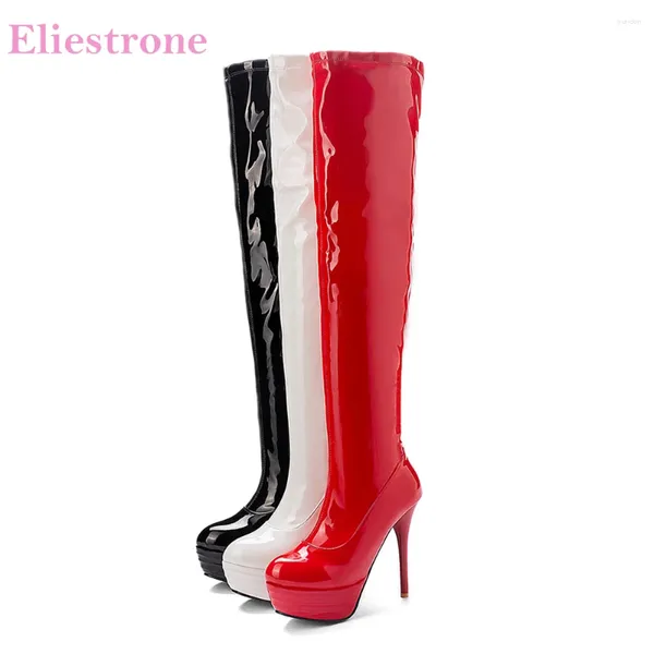 Bottes hivernales sexy les femmes blanches rouges sur la plate-forme du genou Dance Pole High Heels Lady Shoes ls922 plus grande taille 10 32 46