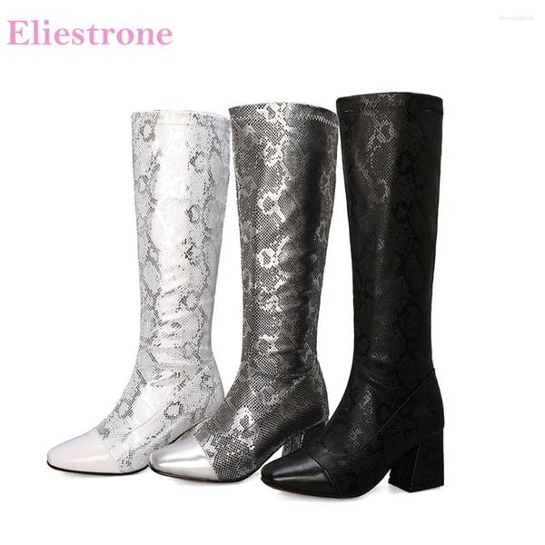 Botas Invierno Sexy Silver White Women Women Knee Alto tacones Lady Zapatos LA092 más Big Small Size 32 12 43 45 48