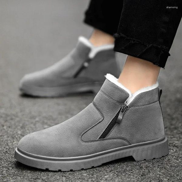 Bottes Snoi d'hiver pour hommes Side Zipper Talon Chunky Keep Warm Men's Plus Velvet Cotton Chaussures Outdoor Casual Mas