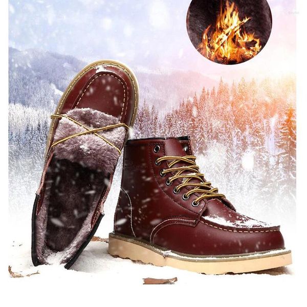 Botas invierno nieve hombres montar cálido tobillo masculino con cordones casual botas moda hecho a mano cuero cómodo piel hombres