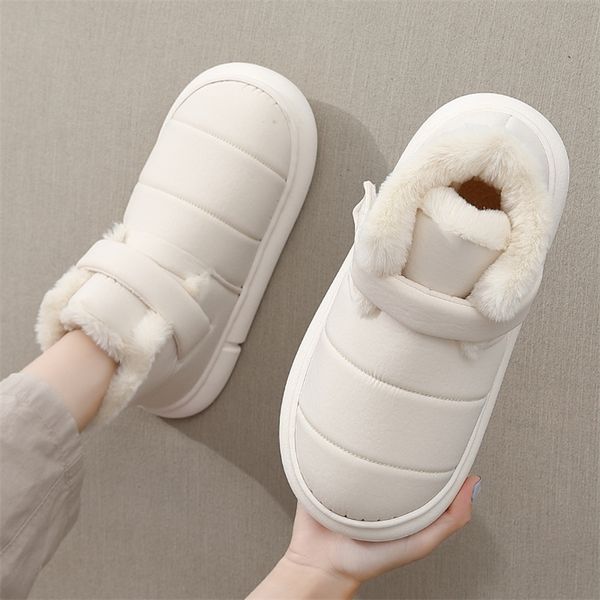 Botas invierno suave mujeres hombres botas abajo cálido felpa tobillo nieve hembra botas gruesas zapatos pareja niño interior hogar piel calzado 220912