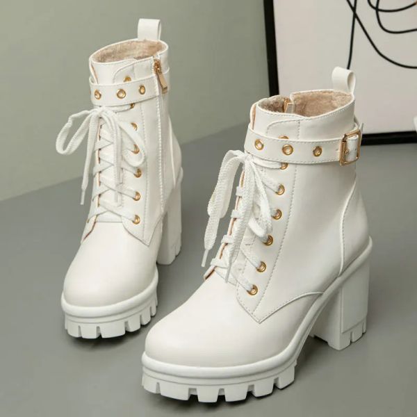 Boots hiver doux filles coréennes chaussures blanches semelles