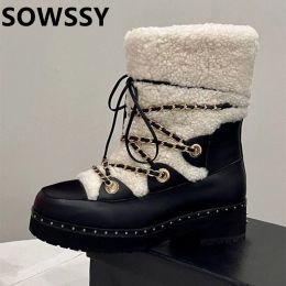 Bottes hivernales épaisses fourrure de fourrure intérieure intégrée avec des bottes de neige moelleuses pour la hauteur des femmes augmenter les chaussures de coton