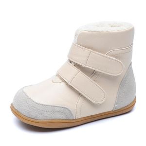 Bottes d'hiver épaisses chaussures en coton chaud garçons et filles en cuir véritable pieds nus bébé bottes de neige plus peluche de velours 220915