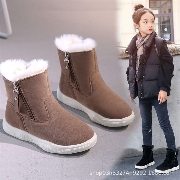 Botas de invierno espesadas impermeables antideslizantes para niños de algodón para niños Zapatos de piel cálidos para niños Zapatillas de deporte de tobillo 220924