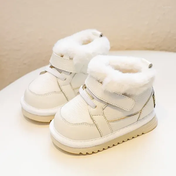 Botas de invierno para niños pequeños, color sólido, felpa, cálidos, primeros caminantes, 0-3 años, niños, nieve, fondo suave, zapatos antideslizantes