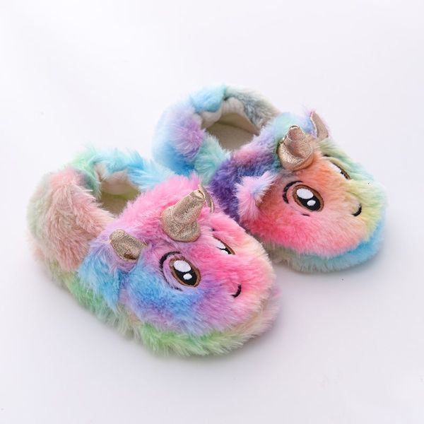 Bottes Hiver Licorne Pantoufles Enfants Enfant En Bas Âge Fille Flip Flop Bébé Garçons Fourrure Diapositives Coton Chaussures D'intérieur Chaud Moelleux Maison Enfants Pantoufle 230914