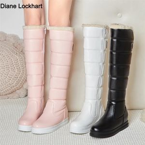 Laarzen Winter Warm Roze Witte Snowboots Dames Schoenen Lage Hakken Knie Hoge Laarzen Vrouwelijke Platform Pluche Lange Boten Mujer Zwart 34-43 231202