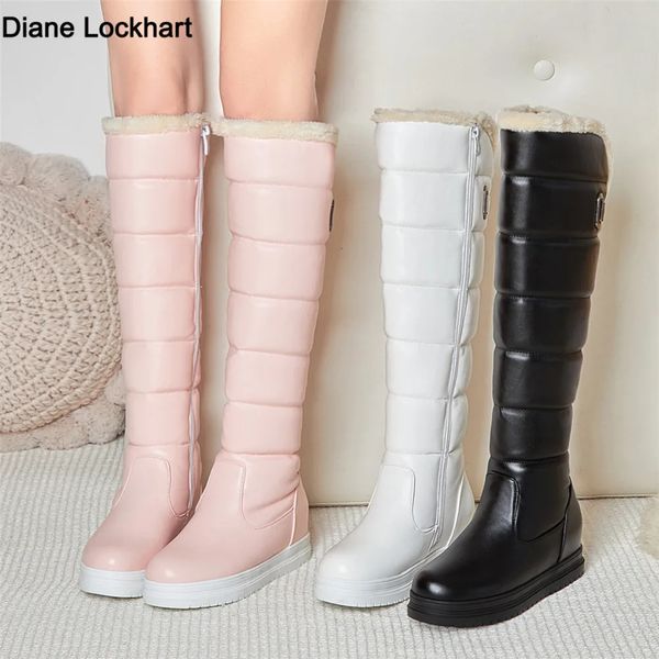 Bottes Hiver chaud rose blanc bottes de neige femmes chaussures talons bas genou bottes hautes femme plate-forme en peluche longs bateaux Mujer noir 34-43 231202