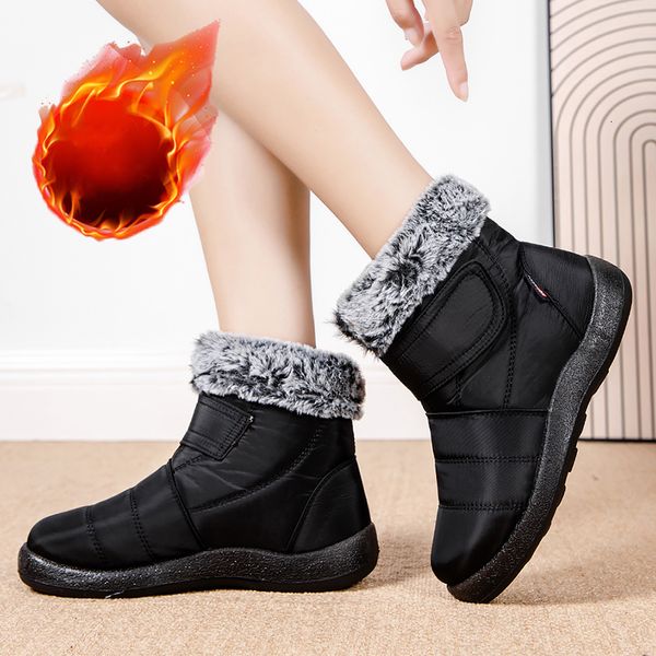 Botas invierno cálido piel de conejo nieve para mujeres impermeable antideslizante más tamaño grueso felpa tobillo botas mujer 230915