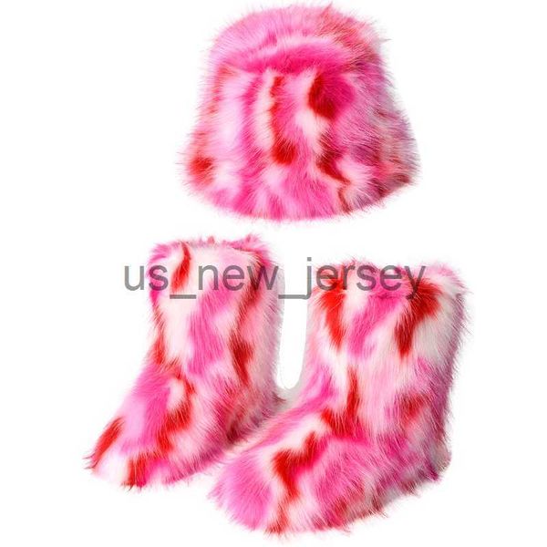 Botas Invierno Mujeres cálidas Fuerz Mujer Mujer Fluffy Faux Fur Fisherman Sombrero Damas Lavas de nieve Fuera de la nieve Femenina Furra Furry On Shoe Bota J230803