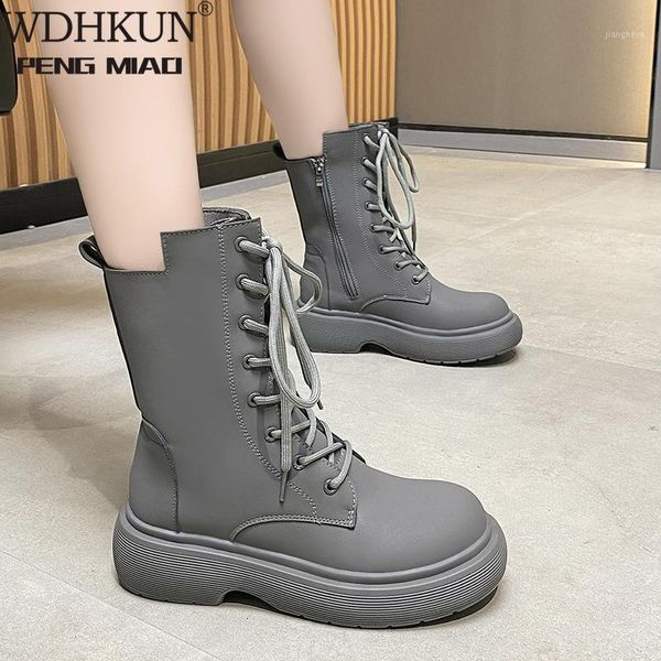 Bottes hiver femme militaire filles chaussures en cuir véritable femmes plate-forme dames moderne femme marque moto