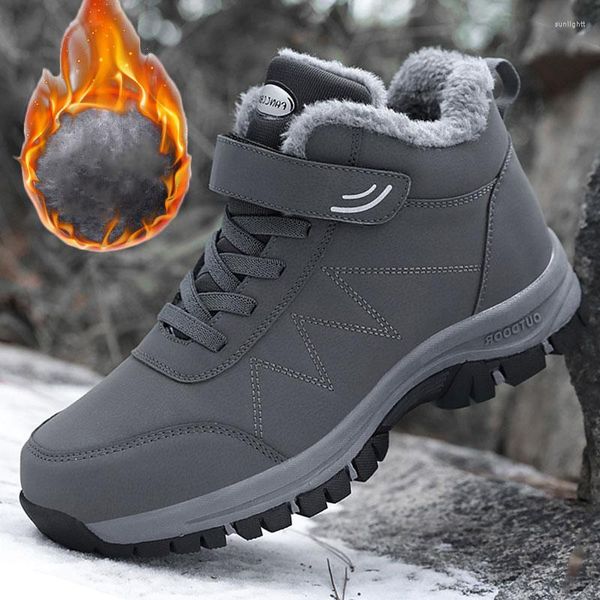 Botas de invierno para mujer y hombre, zapatillas impermeables de cuero de felpa, zapatos de caza para escalada, Unisex, con cordones, botas de senderismo cálidas para exteriores para hombre