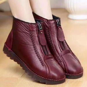 Bottes d'hiver Femmes de cheville Boots mode Bottes chaudes Femme Flatbottom confortable sans glissement Front Ferme Femelle Femme