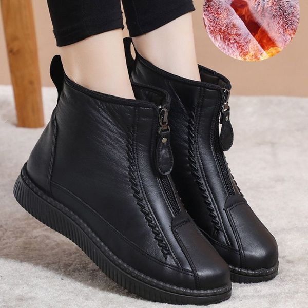 Botas de invierno para mujer, botines a la moda, botas cálidas para madre, fondo plano, cómodo, antideslizante, cierre de cremallera frontal, calzado femenino 230822