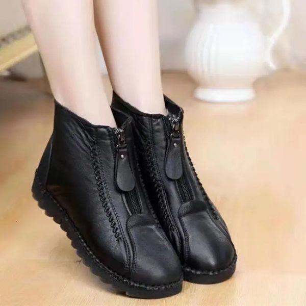 Botas de invierno para mujer, botines a la moda, botas cálidas para madre, fondo plano, cómodo, antideslizante, cierre de cremallera frontal, calzado femenino 231007