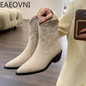 Bottes d'hiver femmes Cowboy mode sans lacet dames élégant court décontracté talon carré chaussures pour femmes 230928