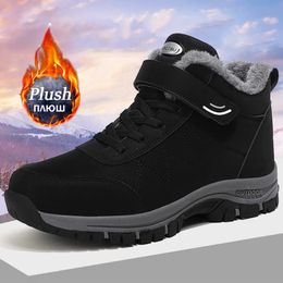 Bottes Hiver femmes hommes bottes imperméables en cuir baskets hommes bottines en plein air pas glisser en peluche chaud neige randonnée bottes homme chaussures 231108