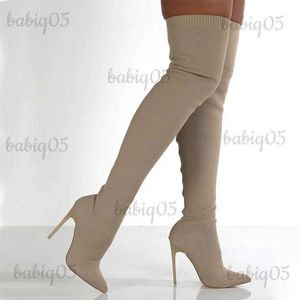 Botas de invierno Mujeres sobre las rodillas Botas Toe Party Party Sexy Heels High Fashion Knit Stocks Botas 2023 Botas de muslo Zipper Tamaño más 36 ~ 43 T231121