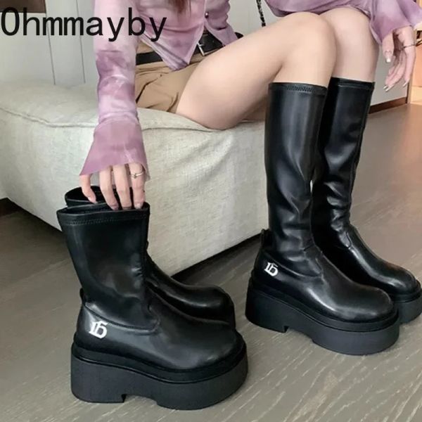 Boots Winter Femmes Punk Boot Chaussures Fashion Patform Corloge talon Ladies Elegant Boots Boots High Heel Gothic Chaussures