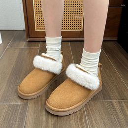 Boots Winter Women's Flat Plus Velvet Cotton Shoes Fashion Fur Fur Suede Plateforme Snow For Women Outdoor Casual Ankle