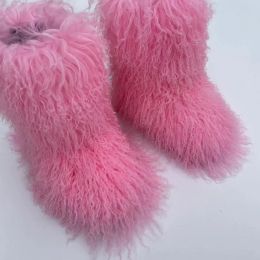 Botas Winter Women Snow Boots Luxury Mongolian Fur Boots Fluffy cálido Furry Snow Botas Moda Femenina Femenina Amamazas Normas de no llave Mid Boots